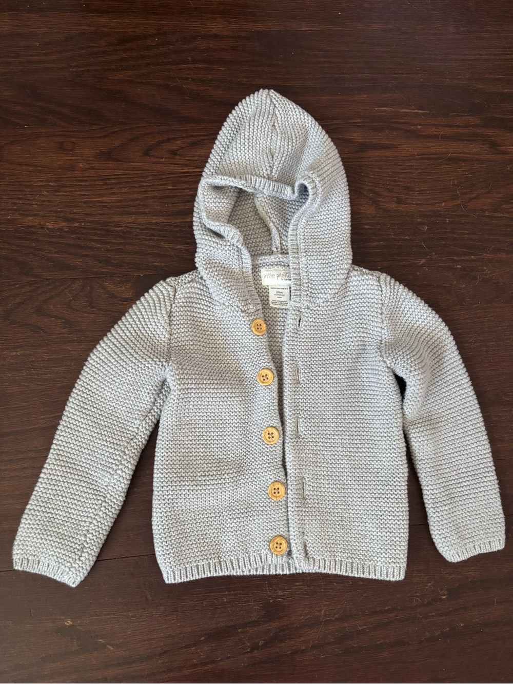 Hooded Knit Button-Front Cardigan Sweater - Light Gray